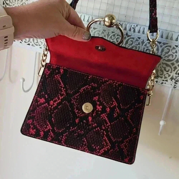 Topshop Vegan Faux Snakeskin Purse Red Black - Picture 5 of 16